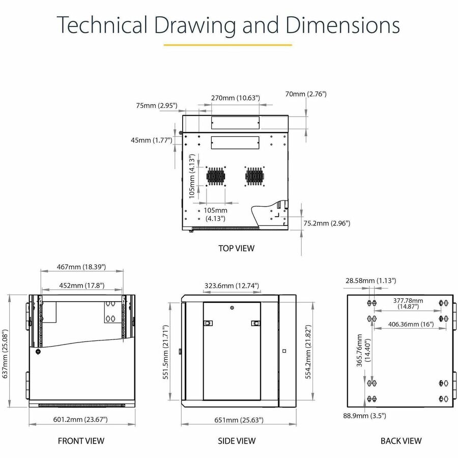 StarTech.com 4-Post 12U Wall Mount Network Cabinet, 19" Hinged Wall-Mounted Server Rack for IT Equipment, Flexible Lockable Rack Enclosure - Image 7