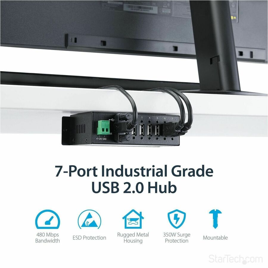 StarTech.com Mountable Rugged Industrial 7 Port USB 2.0 Hub - Image 2