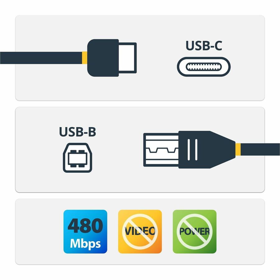 StarTech.com 0.5m USB C to USB B Printer Cable - M/M - USB 2.0 - USB C to USB B Cable - USB C Printer Cable - USB Type C to Type B Cable - Image 2
