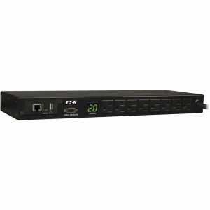 Eaton 1.9kW Single-Phase Monitored PDU, 120V Outlets (8 5-15/20R), L5-20P/5-20P Adapter, 12 ft. (3.66 m) Cord, 1U Rack-Mount, LX Platform Interface, TAA