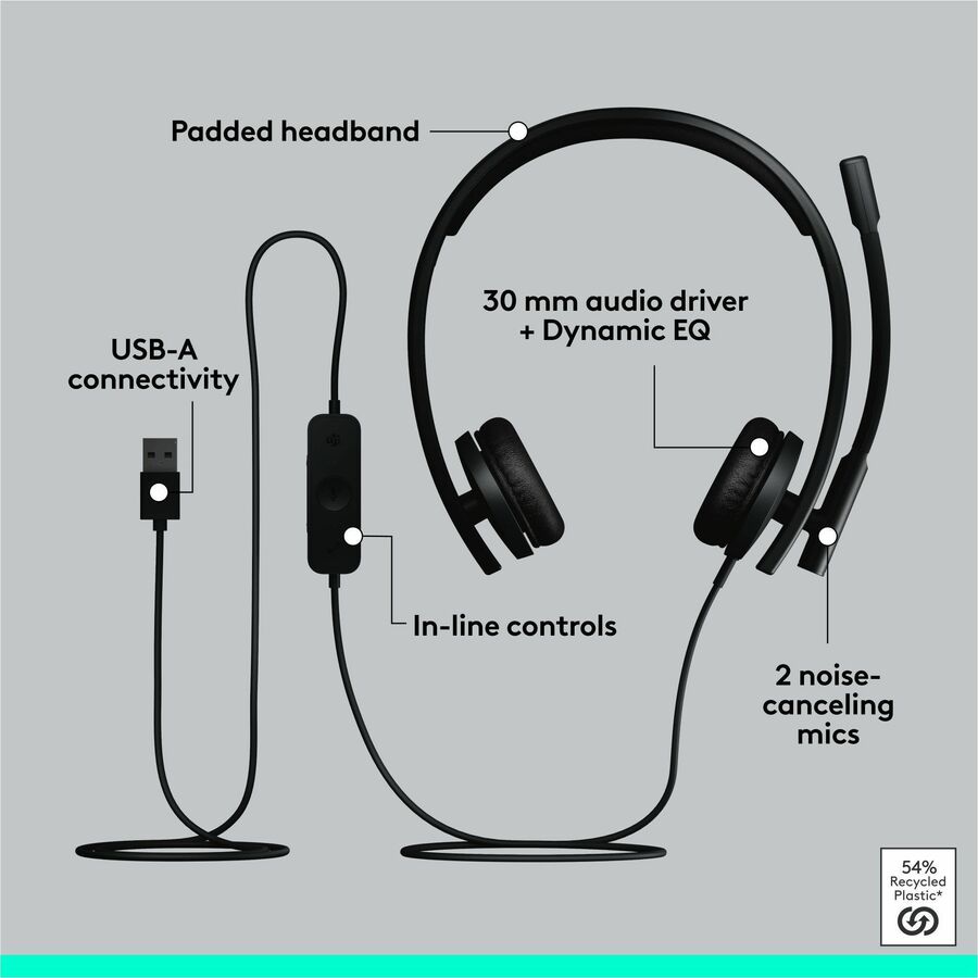 Logitech H570e USB Wired Stereo Headset, USB-A, Noise-Canceling Mics, Inline Controls, Certified for Microsoft Teams, Black - Image 6