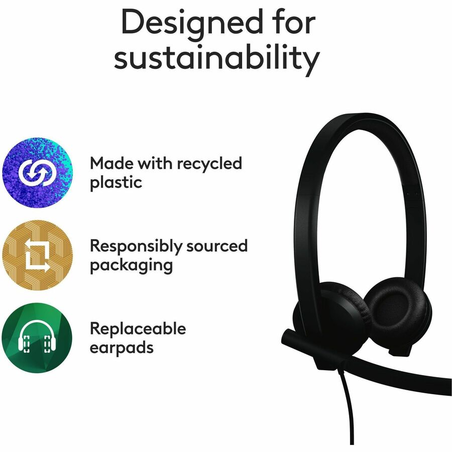 Logitech H570e USB Wired Stereo Headset, USB-A, Noise-Canceling Mics, Inline Controls, Certified for Microsoft Teams, Black - Image 7