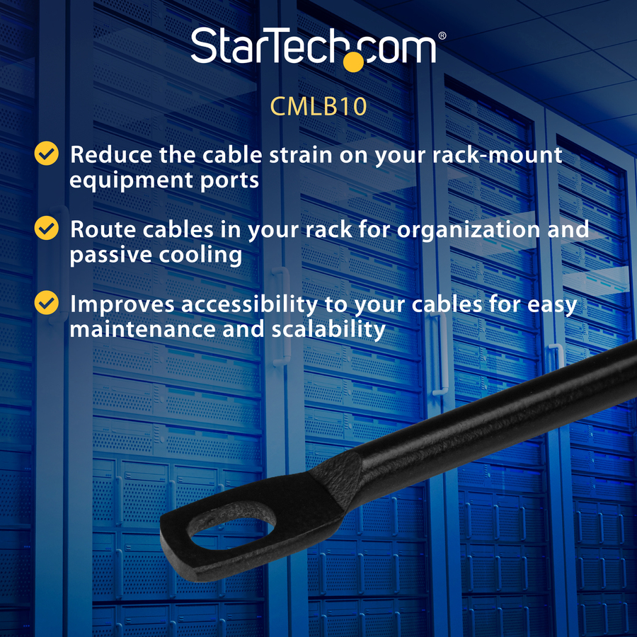 StarTech.com Horizontal Cable Lacing Bar for Racks - Horizontal Cable Manager - 10 Pack - Image 4
