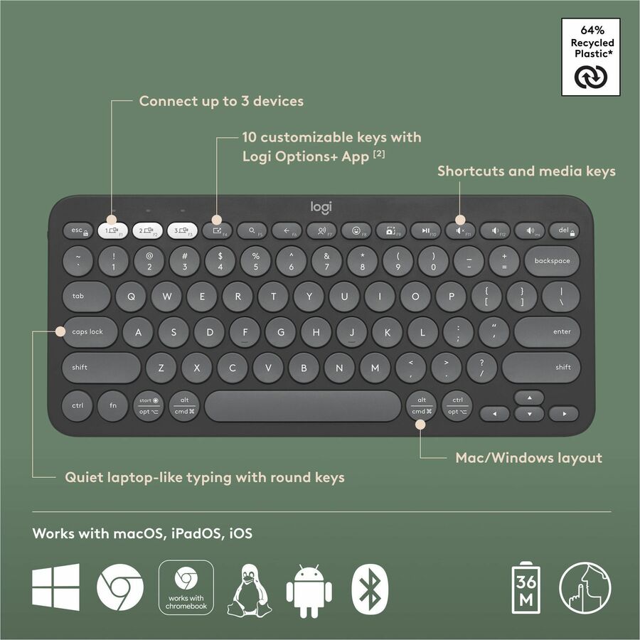 Logitech Pebble Keys 2 K380s Multi-device Bluetooth Wireless Keyboard - Image 6
