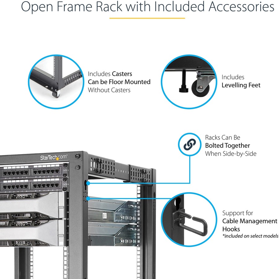 StarTech.com 4-Post 8U Mobile Open Frame Server Rack, 19in Network Rack with Casters, Small Rolling Rack for Computer/AV/Data/IT Equipment - Image 5