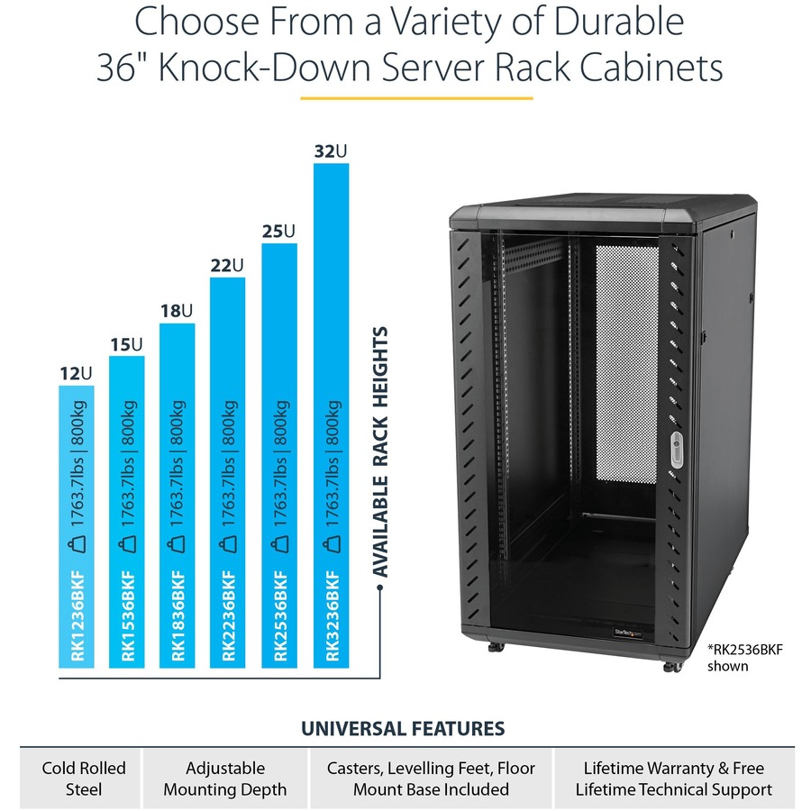 StarTech.com 4-Post 15U Server Rack Cabinet, 19" Data Rack Cabinet for Computer / IT Equipment, Home Network Rack, Half Height Server Rack - Image 2