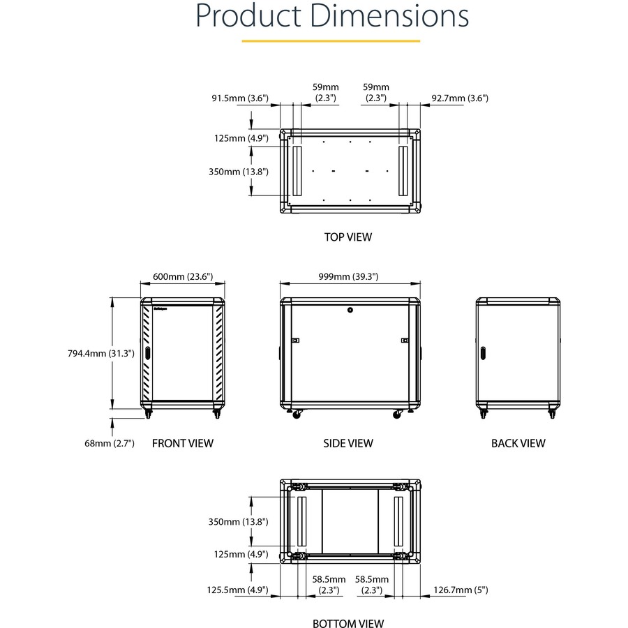 StarTech.com 4-Post 15U Server Rack Cabinet, 19" Data Rack Cabinet for Computer / IT Equipment, Home Network Rack, Half Height Server Rack - Image 4