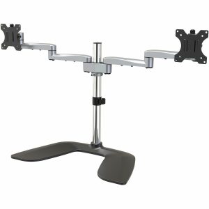 StarTech.com Dual Monitor Stand, Ergonomic Desktop Monitor Stand for up to 32"(17.6lb/8kg) VESA Displays, Free-Standing Adjustable, Silver