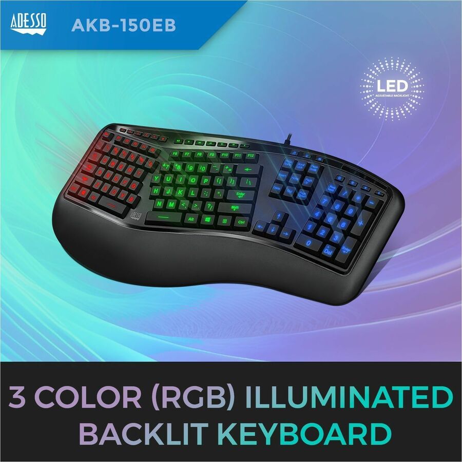 Adesso Color Illuminated Ergonomic Keyboard - Image 2