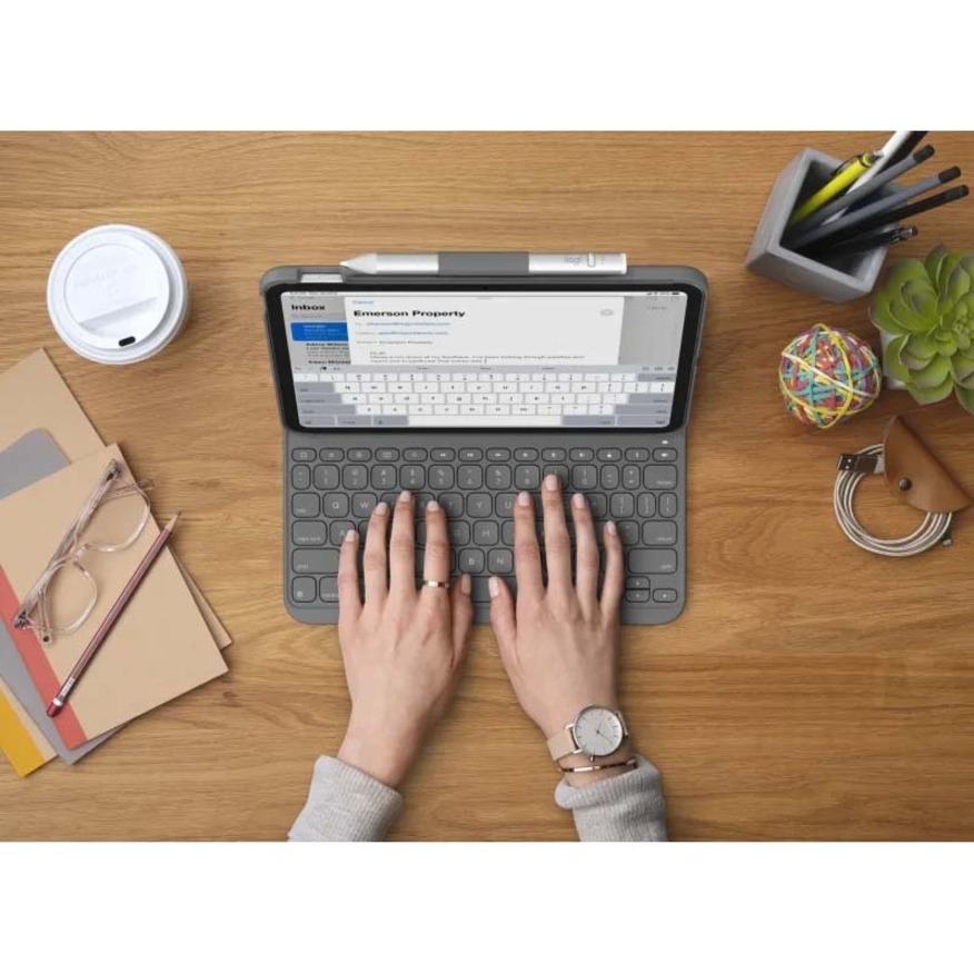 Logitech Slim Folio Carrying Case for 10.9" Apple, Logitech iPad (10th Generation) Tablet - Oxford Gray - Image 5