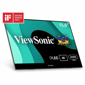 ViewSonic VX1655-4K-OLED 15.6 Inch 4K UHD Portable OLED Monitor with 2 Way Powered 60W USB C, Mini HDMI, Dual Speakers, and Built-in Stand with Magnetic Cover
