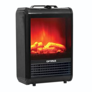 Optimus H-9300BK 1,200-Watt-Max Mini Electric Flame-Effect Fireplace Heater, H-9300 (Black)