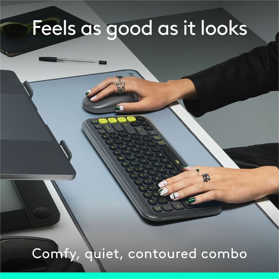 Logitech POP ICON COMBO, Bluetooth Keyboard and Mouse Combo, Comfortable Typing, Programmable Keys and Buttons, Quiet Clicks (Graphite & Green) - Image 3