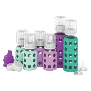 Lifefactory LF120407C4 6-Glass Baby Bottle Starter Set (Mint/Lavender/Grape/Kale)