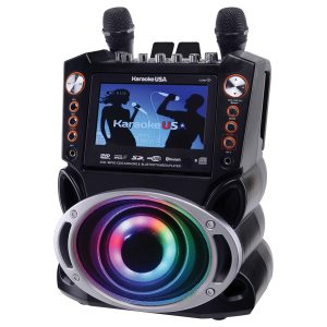 Karaoke USA GF946 GF946 DVD/CD+G/MP3+G Bluetooth 35-Watt Karaoke System with 7-Inch TFT Digital Color Screen, LED Lights, HDMI Output, and 2 Microphones