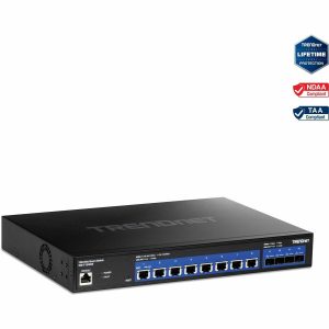 TRENDnet 12-Port 10G Web Smart Switch, 8 x 10G RJ-45 Ports, 4 x SFP+ Slots, VLAN, QoS, LACP, and IPv6 Support, Web Smart Management, Rack Mountable Housing, Lifetime Protection, Black, TEG-7124WS