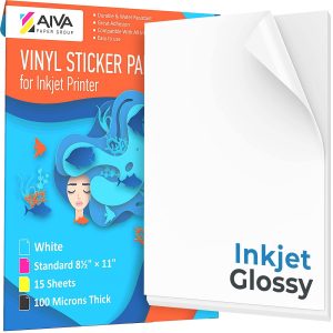 Printable Vinyl Sticker Paper for Inkjet Printer  Glossy White  15 SelfAdhesive Sheets  Waterproof Decal Paper  Standard Letter Size 8.5x11
