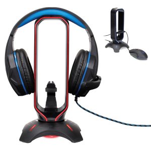 ENHANCE ENPCGXH100BKWS Gaming Headset Stand with Mouse Bungee and LED Accents, Black