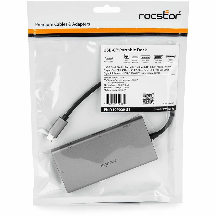 Rocstor Premium USB-C Dual Display Portable Dock Multiport Adapter - Image 8