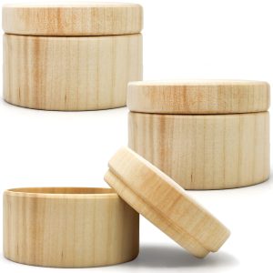 3pcs 2.75''x1.95'' Small Unpainted Wooden Round Boxes with Lid   Mini Wood Box for Crafts   Wooden Unfinished DIY Set Storage Trinket Boxes Container   Blank Wood Crafts to Paint