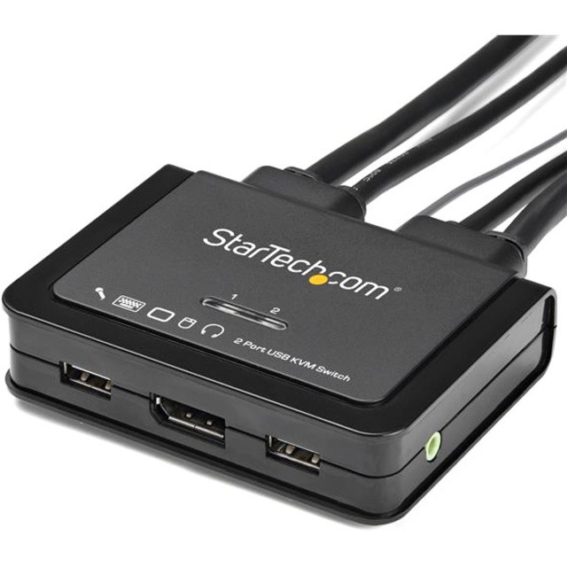 StarTech.com 2 Port DisplayPort KVM Switch - 4K 60Hz - UHD DP 1.2 USB KVM Switch w/ 4ft Cables & Audio - Bus Powered & Remote Switching - Image 4
