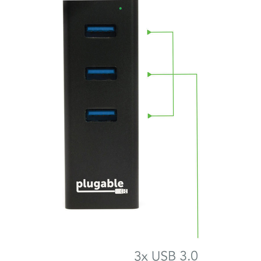 Plugable USB Hub with Ethernet, 3 port USB 3.0 Bus Powered Hub with Gigabit Ethernet - Image 3