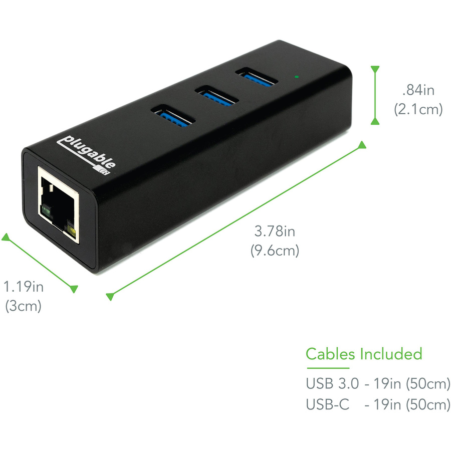 Plugable USB Hub with Ethernet, 3 port USB 3.0 Bus Powered Hub with Gigabit Ethernet - Image 4