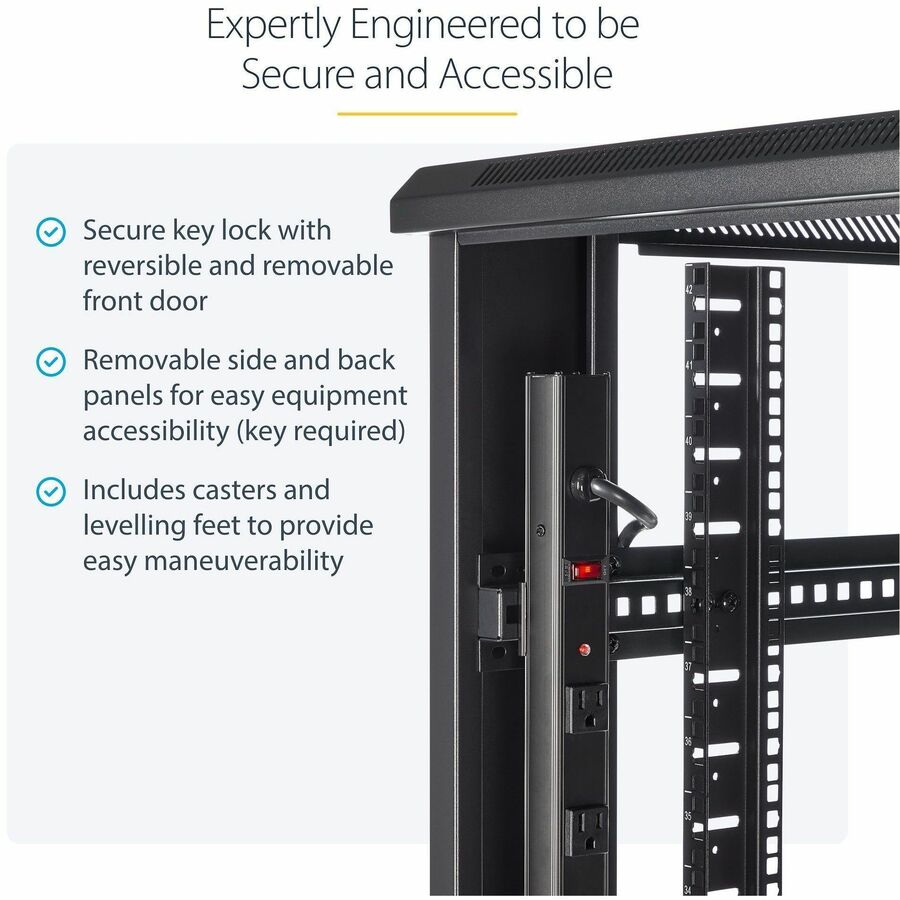 StarTech.com 4-Post 42U Server Rack Cabinet, 19" Data Rack Cabinet for Computer / IT Equipment mount, Rack Server Cabinet with Casters - Image 2