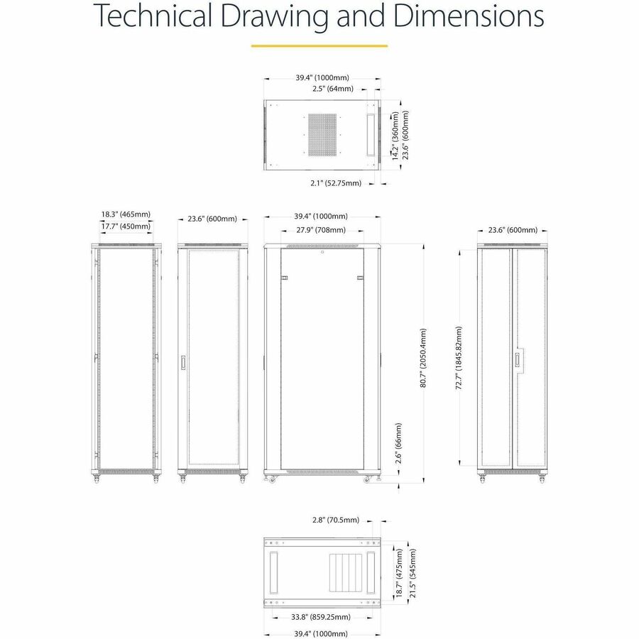StarTech.com 4-Post 42U Server Rack Cabinet, 19" Data Rack Cabinet for Computer / IT Equipment mount, Rack Server Cabinet with Casters - Image 5