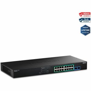 TRENDnet TPE-BG182g, 18-Port Gigabit 470W PoE++ Switch with 8 x 95W PoE++ Ports, 8 x 30W PoE+ Ports, 2 Gigabit SFP Slots,470W PoE Budget, 1U 19" Rack Mountable