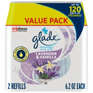 Glade Automatic Spray Refill, Air Freshener for Home and Bathroom, Lavender & Vanilla, 6.2 Oz, 2 Count