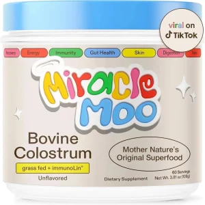 Miracle Moo Colostrum Supplement for Gut Health, Hair Growth, and Immune Support, Unflavored 30 Servings