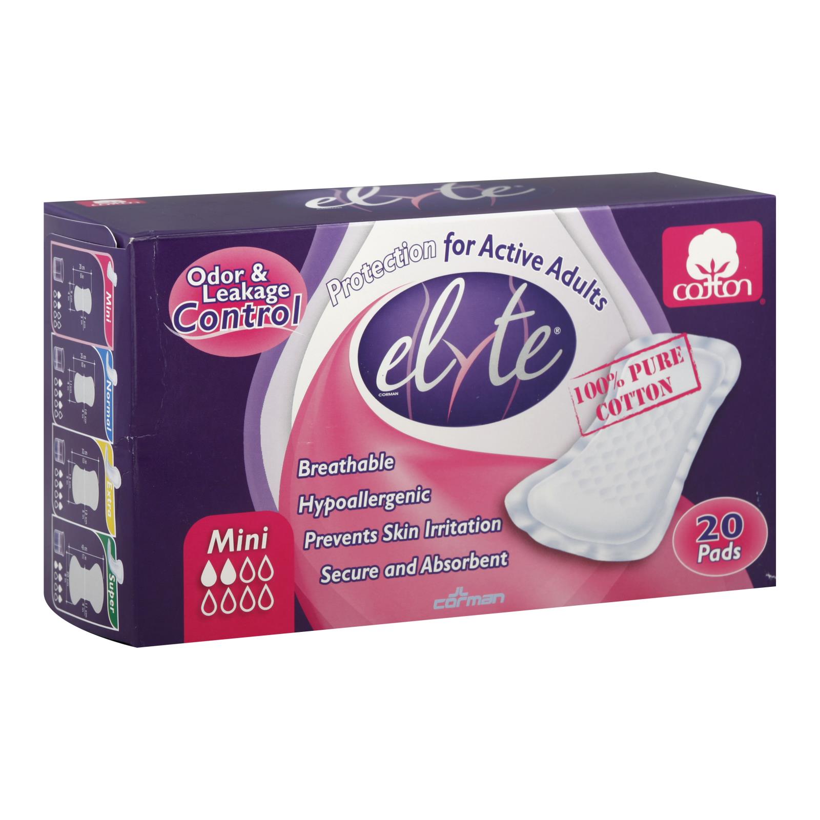 Elyte Light Cotton Incontinence Pads - Mini - 4 in x 8 in - 20 Pack