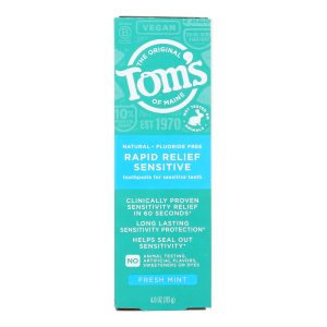 Tom's of Maine Rapid Relief Sensitive Toothpaste - Fresh Mint Fluoride-Free - Case of 6 - 4 oz.