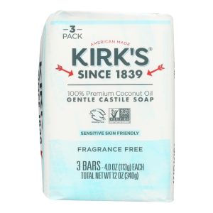 Kirk's Natural Soap Bar - Coco Castile - Fragrance Free - 3 Count - 4 oz