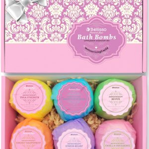 Bath Bombs Gift Set   6 Bubble Bath Fizzies (6 x 2oz) with Natural Dead Sea Salt Cocoa and Shea Essential Oils   Best Gift Idea for Birthday Mom Woman Girl Him Kids