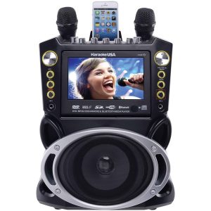 Karaoke USA GF844 DVD/CDG/MP3G 35-Watt Karaoke Machine with 7-In. Color Screen, Bluetooth, Record Function, 2 Microphones, and Remote