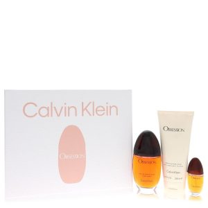 Calvin Klein Gift Set -- 3.4 oz Eau De Parfum Spray + 6.7 oz Body Lotion + .5 oz Mini EDP Spray for Women